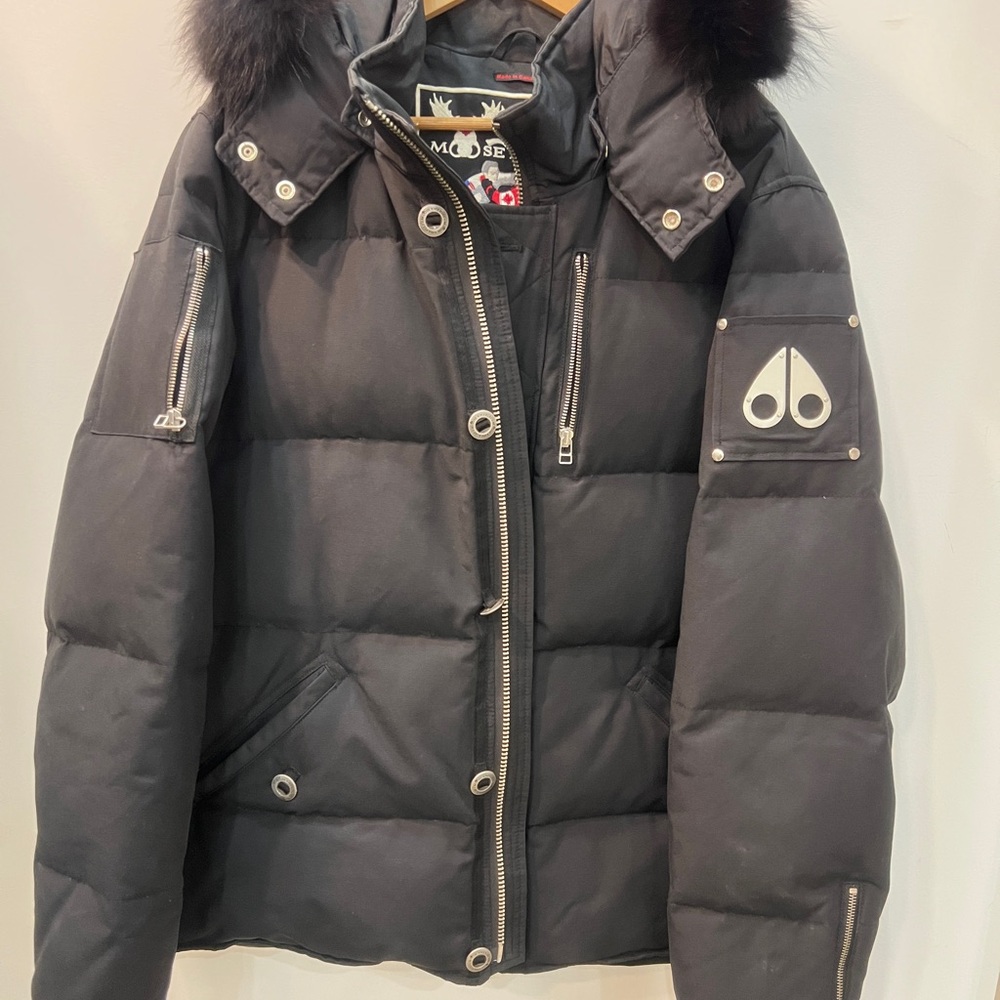 Moose Knuckles Black and Red Embroidered Jacket